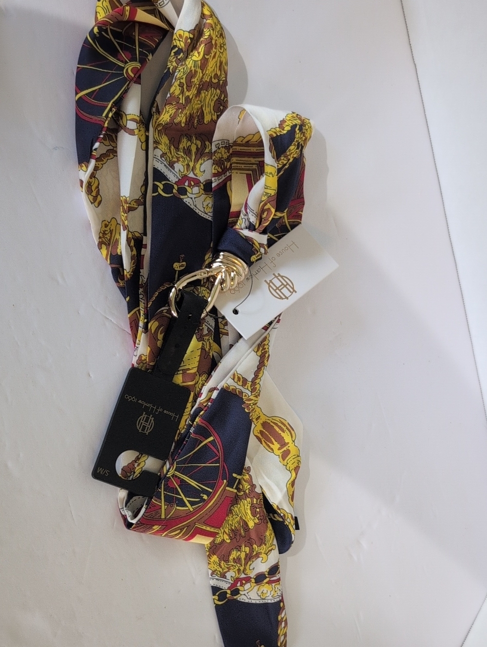 NWT House of Harlow 1960 Style Chain Print Scarf Belt - Red, Navy, Gold on Cream